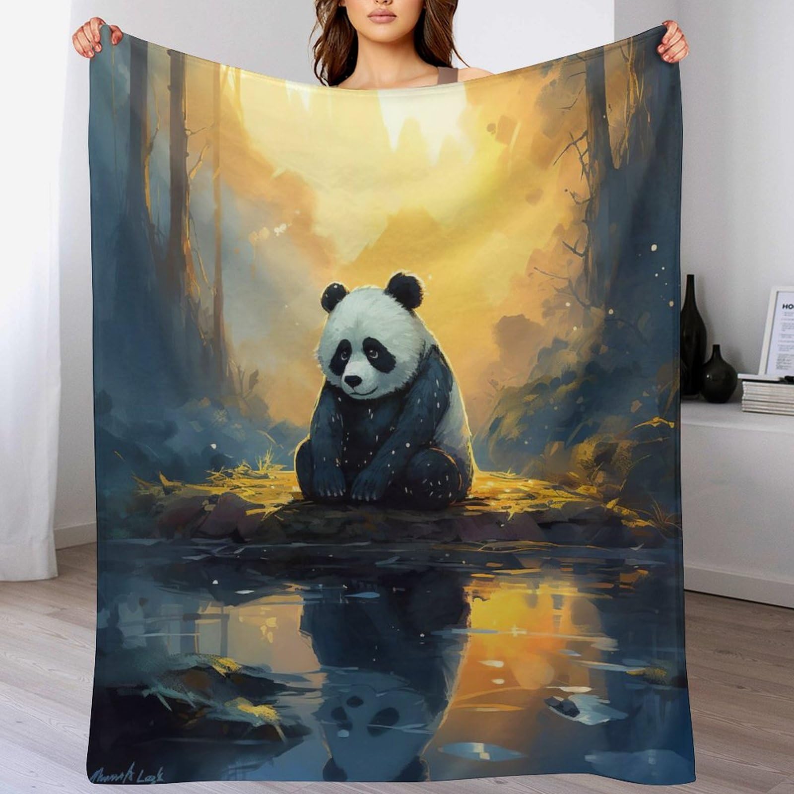 Manta de panda infantil y juvenil ligera de 130 x 150 cm para cama