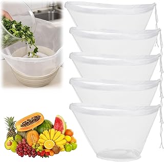 cobee 5 Pcs Cheese Cloth Bags For Straining, Fine Mesh Nylon Filter Bags Juice Strainer, Bowl-Shaped Reusable For Nut Milk, Dumpling Fillings, Juice, Cooking And Cheese Making