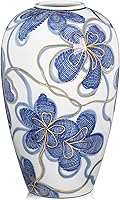 Arborus Blue & White Hand-Painted Ceramic Vase 9" - Chinoiserie Porcelain Flower Vase with Gold Accents for Table Shelf Mantel Decor