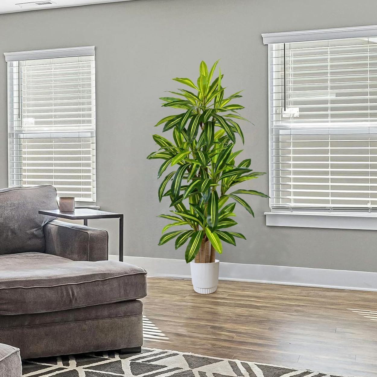 Artificial Dracaena Tree 6ft, Fake Yucca Plant with White Planter and Lifelike Leaves, Faux Dracaena Tall Floor Trees for Home Office Garden Décor - Image 3