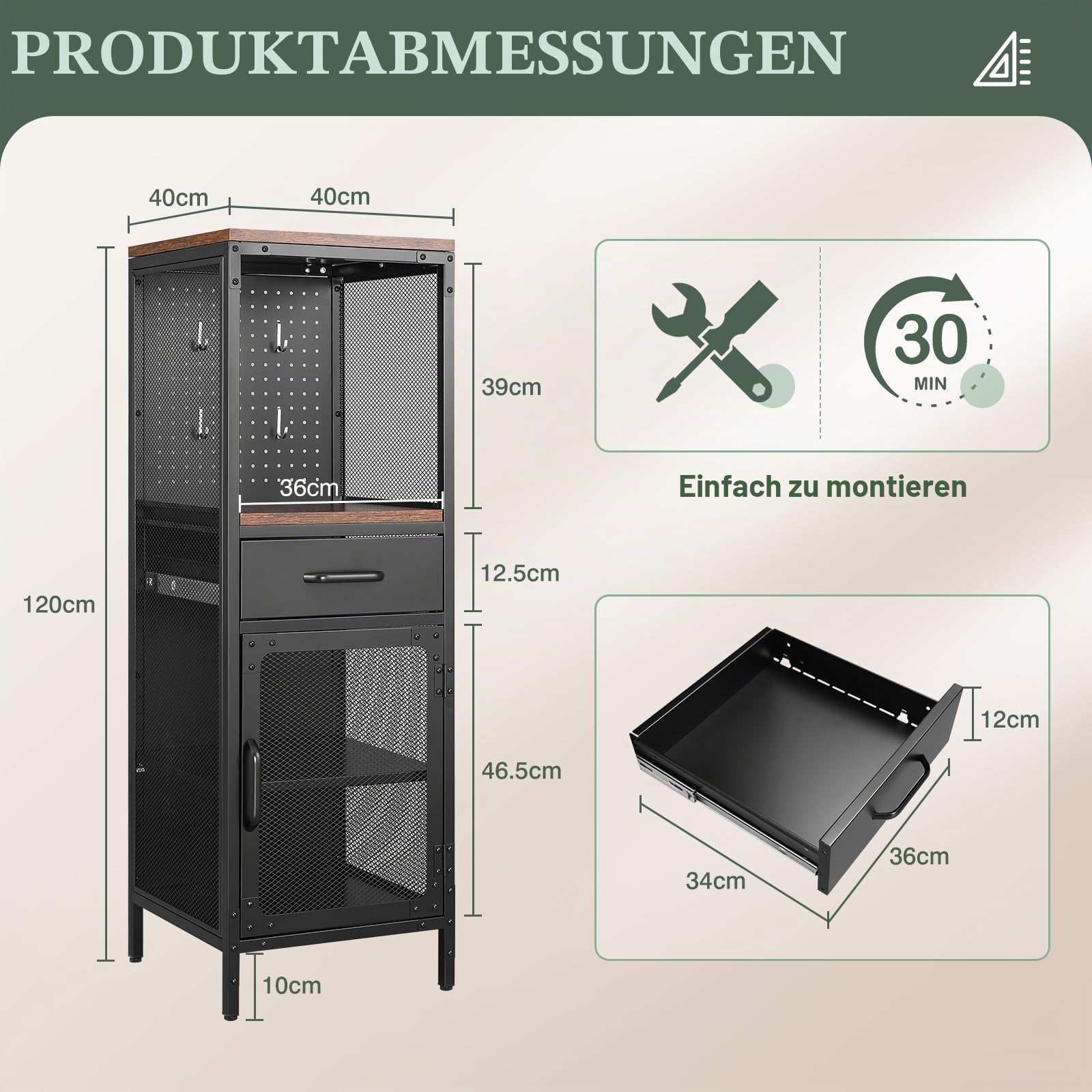 Aufbewahrungsschrank Mehrzweckschrank Küchenschrank Buffetschrank Beistellschrank Kommode mit Schublade Toilettenschrank Bücherschrank Badschrank schmales Badregal verstellbare Ablage 40x40x120cm