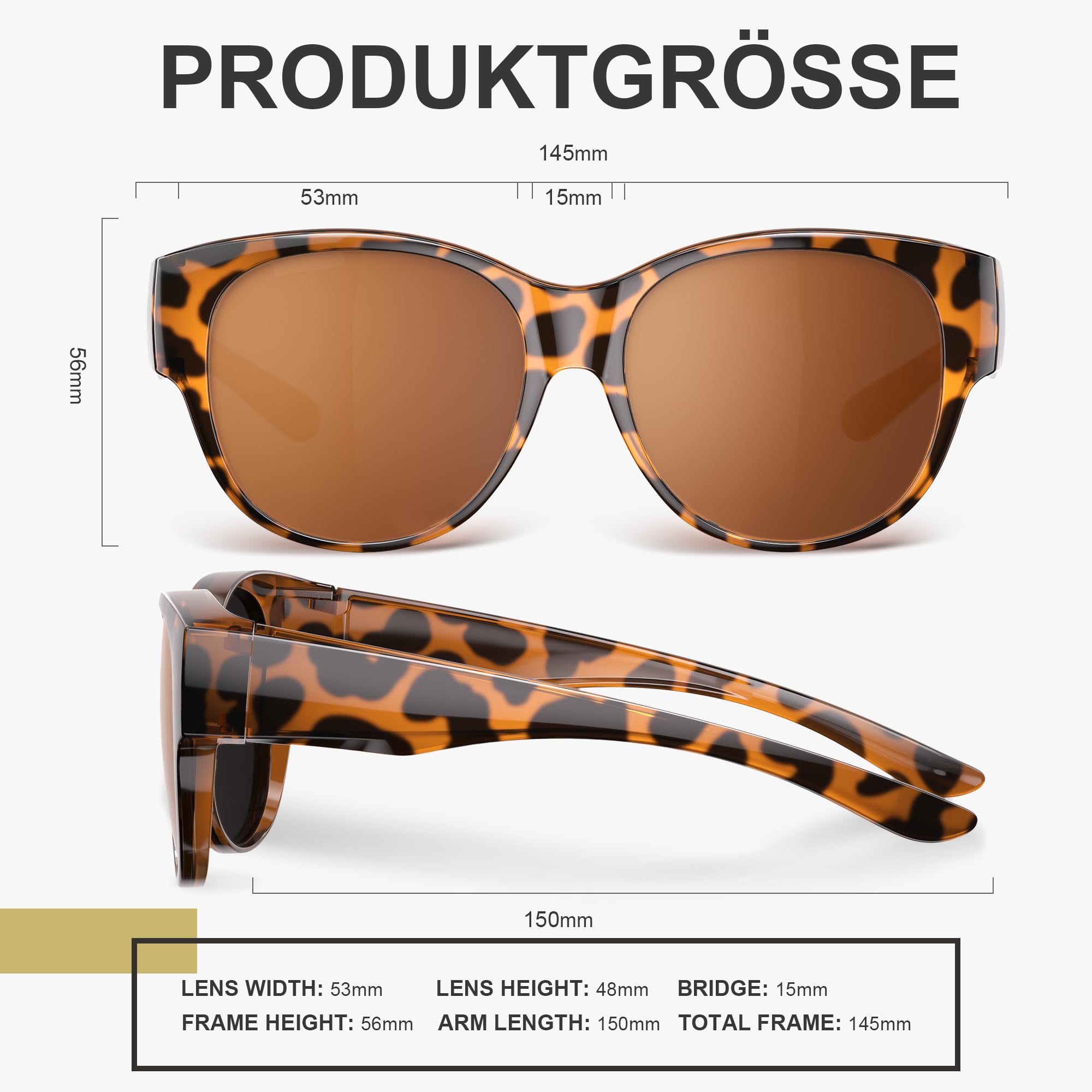 Überzieh Sonnenbrille Damen Polarisiert UV400 Schutz，Rund Ultraleicht Übergroß Überbrille Sonnenbrille Über Normale Brille