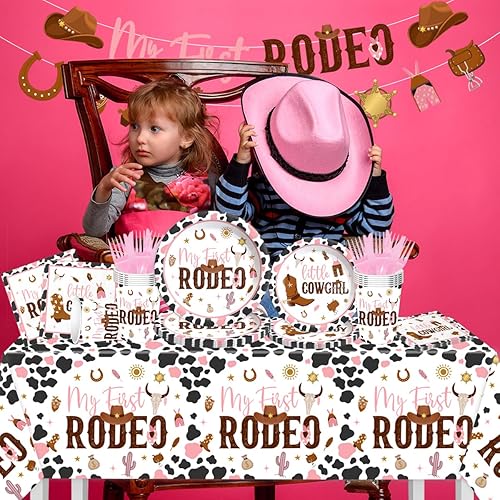 Miniatura 8 de My First Rodeo - Suministros para fiesta de cumpleaños para niño, 142 piezas, vajilla de vaquero occidental, decoración de fiesta de cumpleaños de