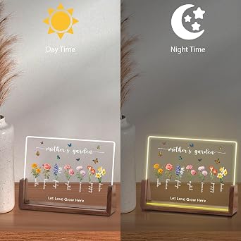 Funny DIY Custom Mothers Day Gifts for Mom Grandma, Personalized Acrylic LED Night Light, Customized Birth Month Flower with Names, Christmas Birthday Gift for Mom from Daughter Son Kids
