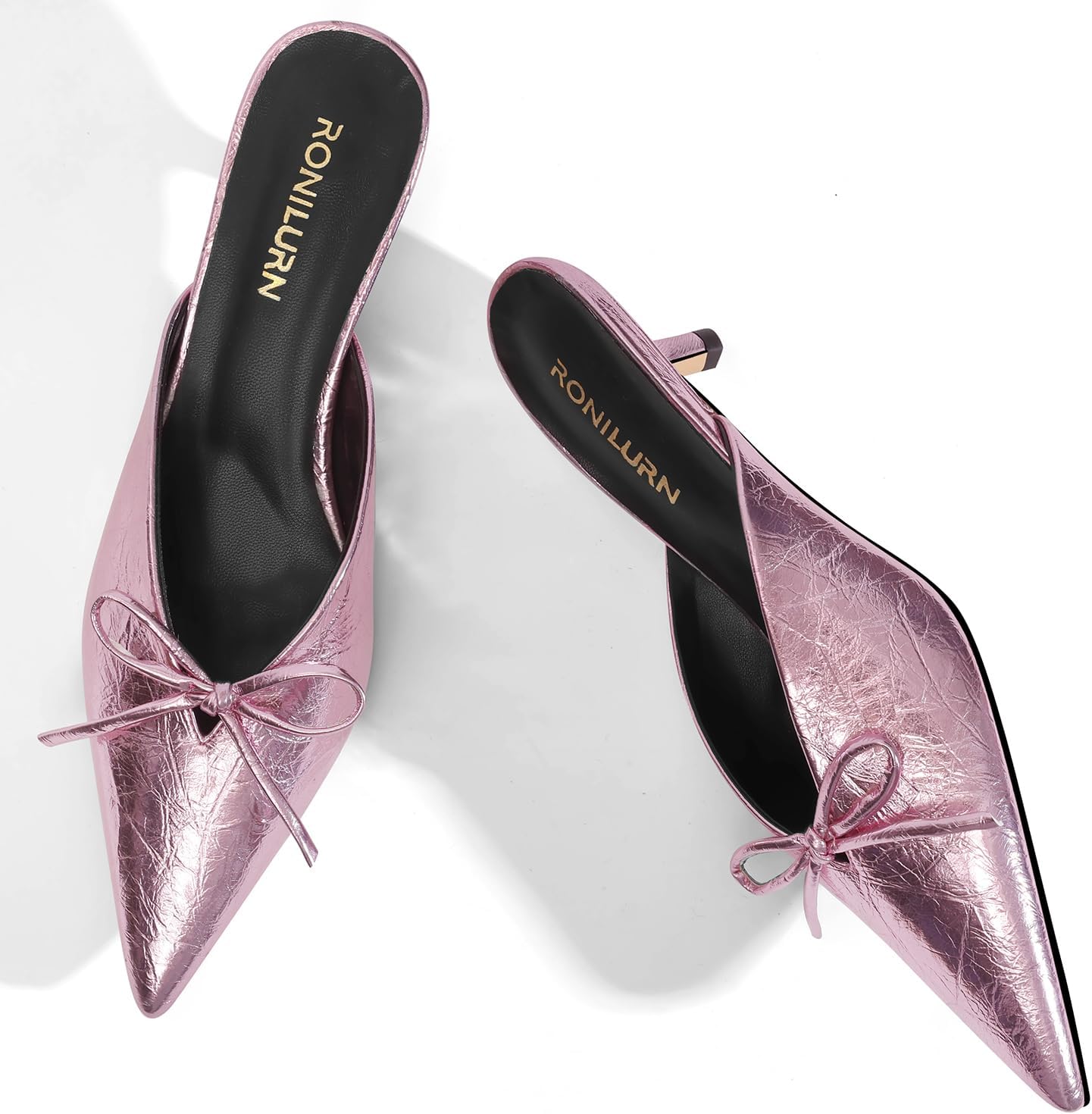 Kitten Heels for Women Heeled Mules Stiletto Pumps Bow Closed Toe Pointed Toe Low Heel Slip on Fashion Metallic Backless Prom Party Dressy - Image 6