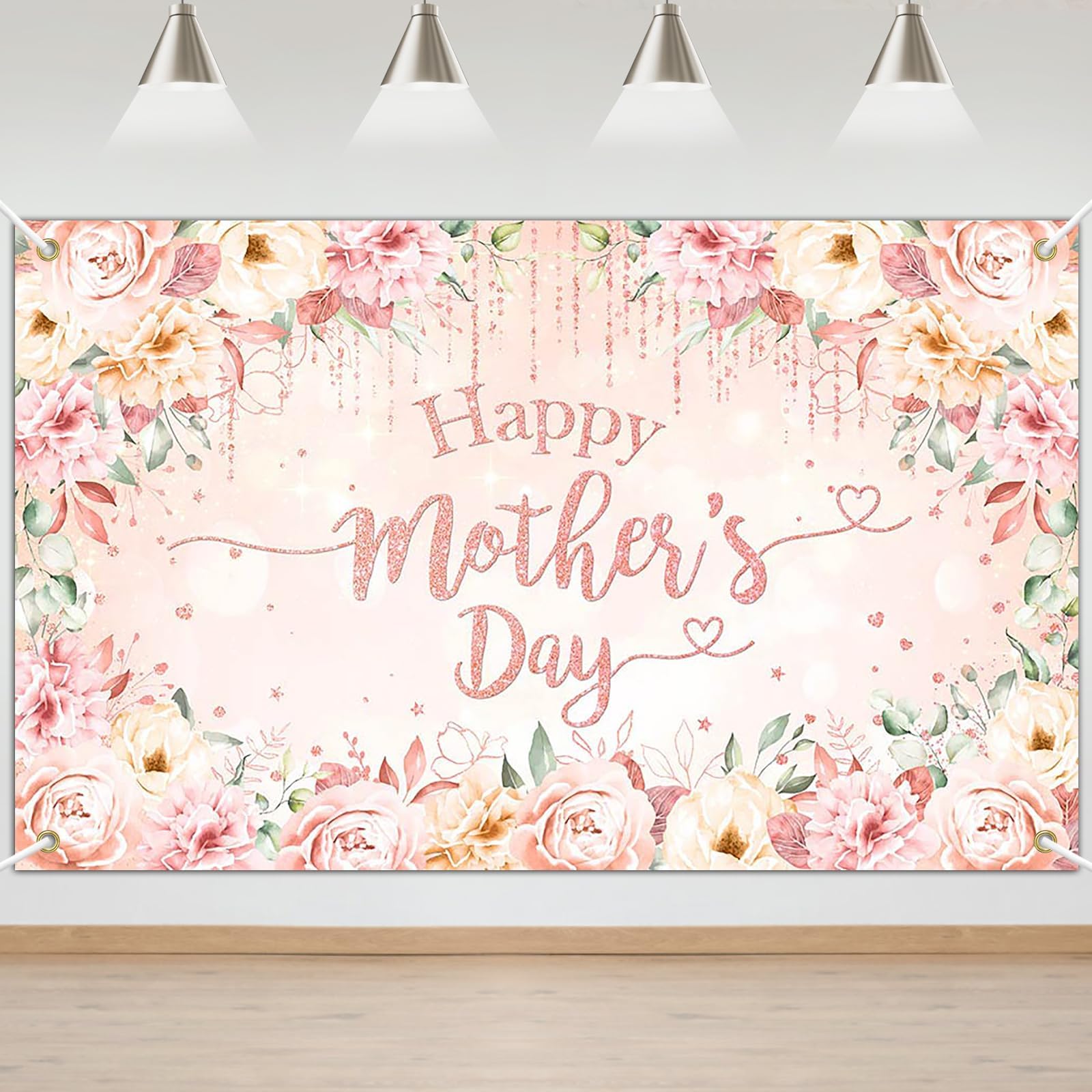 Amazon.com : Lecheme Happy Mother's Day Backdrop Blush Pink Floral ...