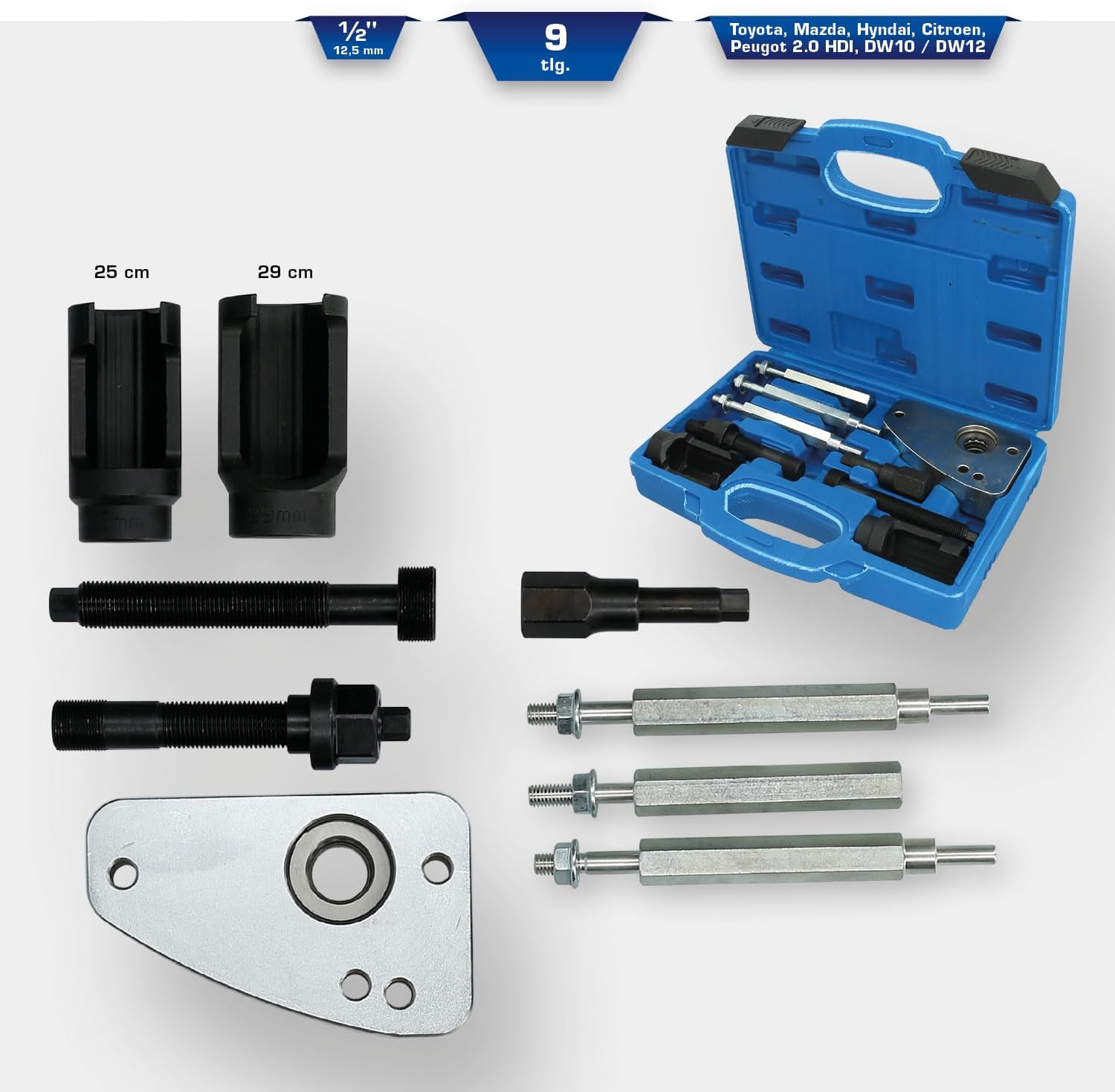 BRILLIANT TOOLS BT551180 HDI Bosch and Siemens 9 Piece Injector Extractor Set