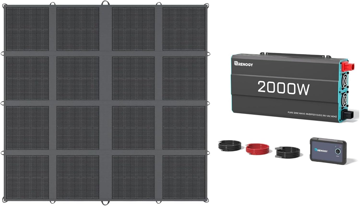 400W Portable Solar Panel Solar Blanket + 2000W Pure Sine Wave Inverter Bundle | Portable Power Kit for RV/Off-Grid Living