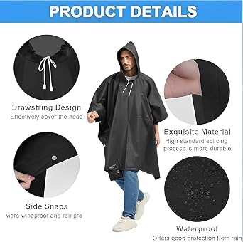 Rain Poncho RainCoat for Men/Women, 2 Pcs Waterproof Reusable Lightweight Rain Coat with Drawstring Hood, Portable Emergency Poncho for Family Outdoor Activity