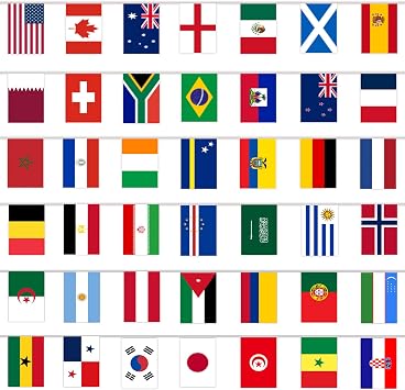 Soccer Party Flags Bunting, 32 Flags - 33ft/10m, Soccer Party Decorations, Double Sides Flag Bunting for Restaurant Bar Club Garden Decor1 Pack, 13m
