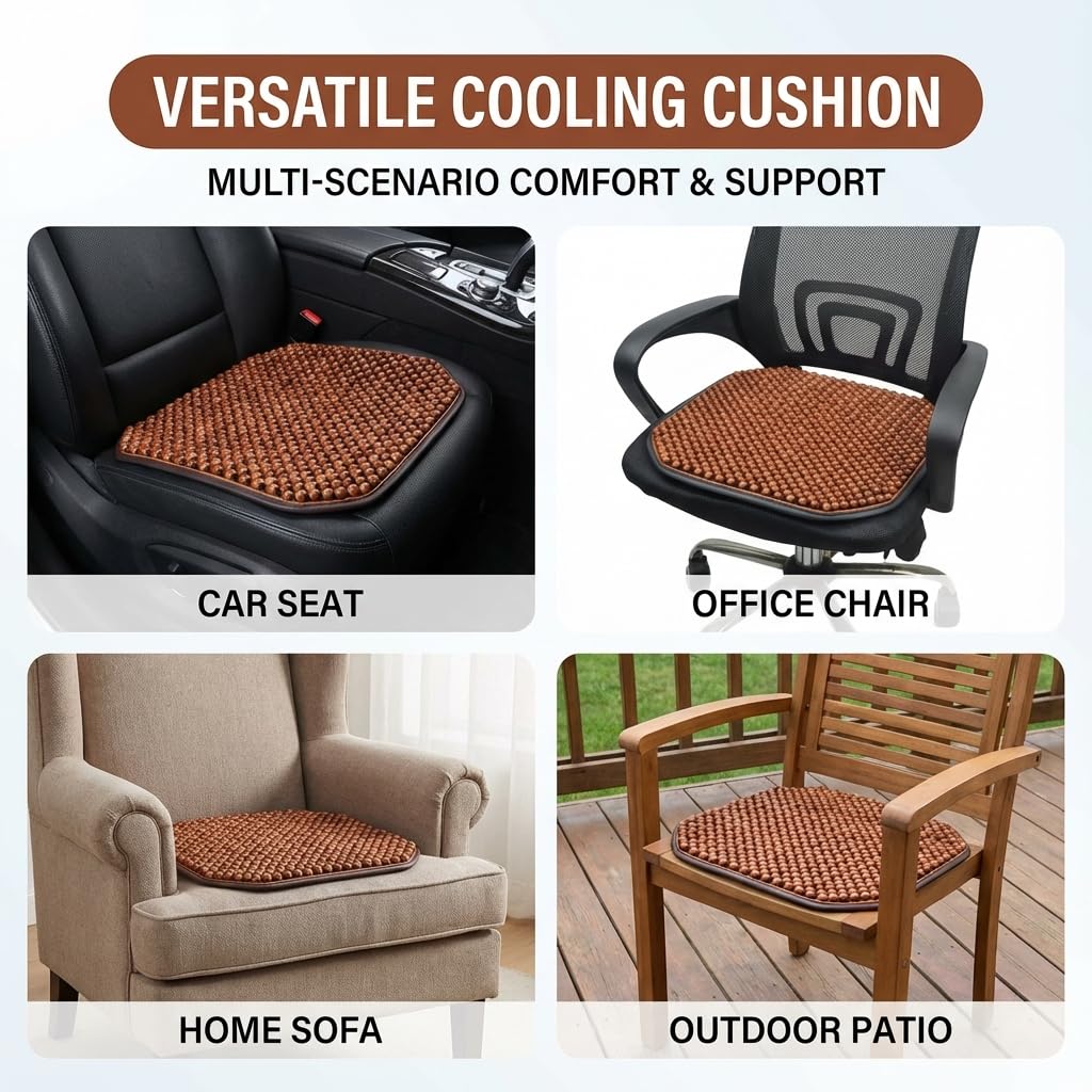 Housse de siège en perles de bois pour voiture/van/Taix - 45 x 45 cm - Coussin rafraîchissant pour siège de voiture - Pour voiture, maison, bureau