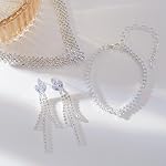Silver Wedding Guest Dresses Jewelry Sets for Women Silver Rhinestone Cubic Zirconia Bridal Prom Costume Formal Jewelry Set Sparkly Crystal Tennis Bracelets Necklace Set for Brides Bridesmaid Gifts