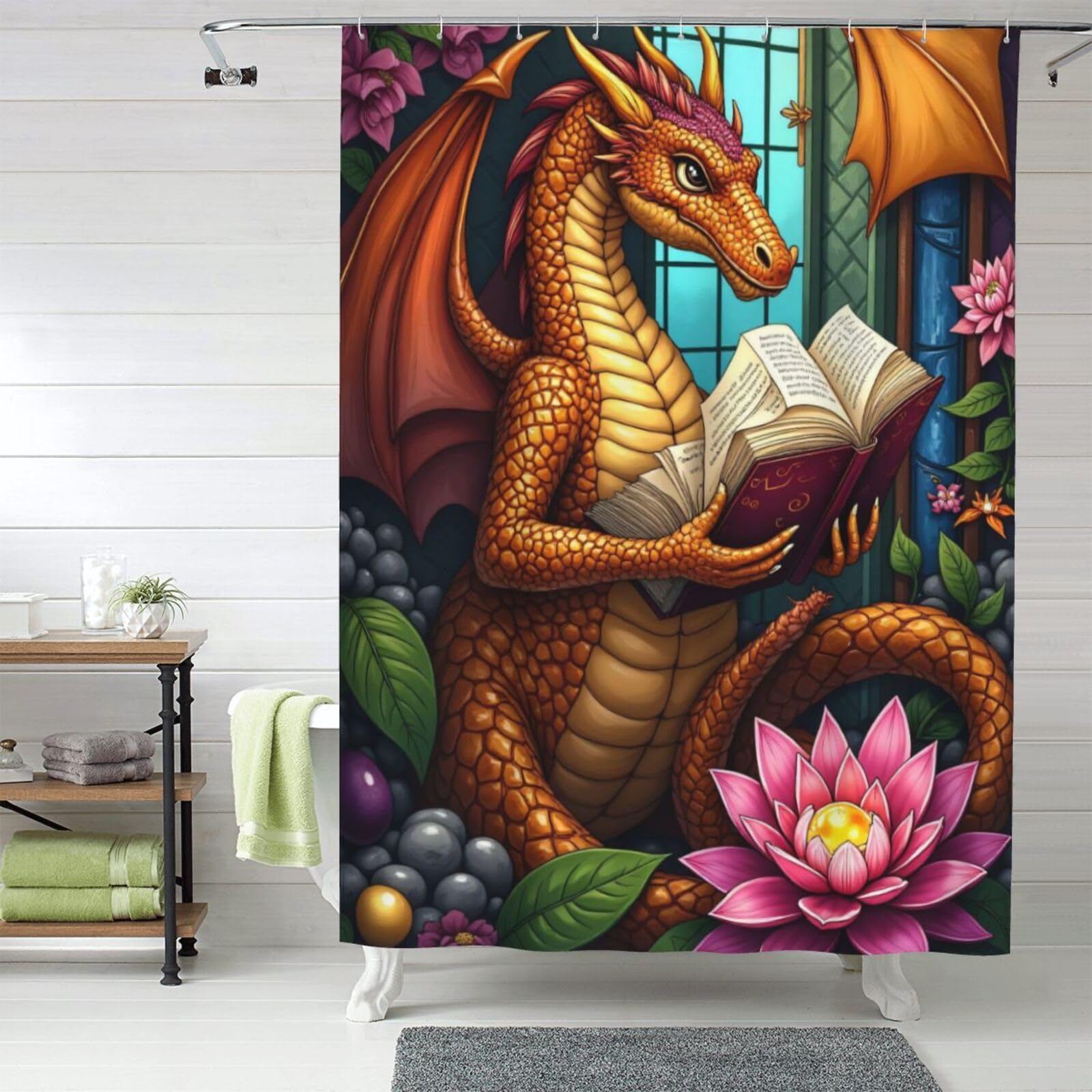Rideau de douche en tissu épais résistant n° 345 avec imprimé dragon de qualité