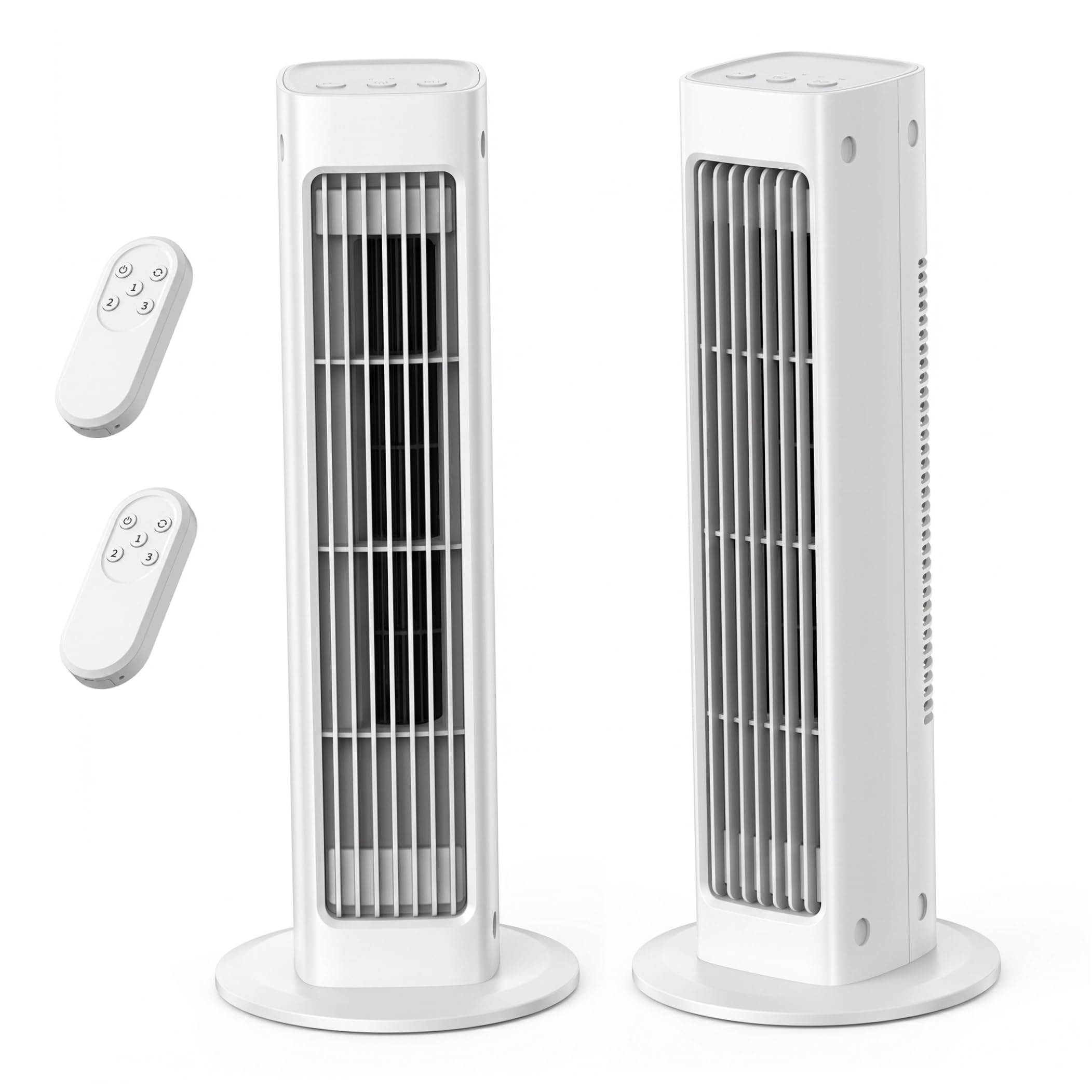 Ameble 2 Set 13x3 Inch White Portable Rechargeable Oscillating Tower Fan, 3 Placement Modes with Remote, Ultra-Quiet Cooling Fan for Home Office, Bedroom, Desk