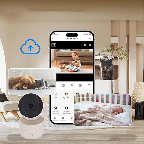 Miniatura 4 de Walfront Cámara de seguridad, alarma de activación de rotación de 360 grados, cámara de vigilancia inteligente para el hogar 5V, con monitoreo de
