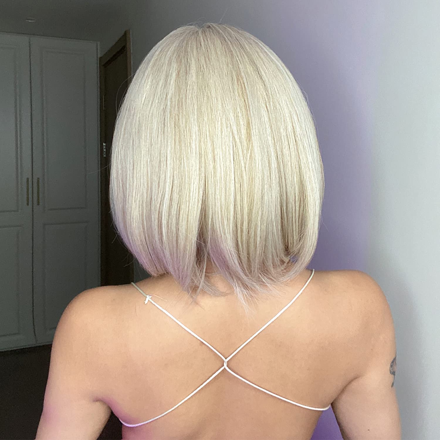 incohair Bob Wig,Ash Blonde Wig with Bangs Short Bob Blonde Wig Heat Resistant Synthetic Straight Wigs for Women (11inch,Ash Blonde)