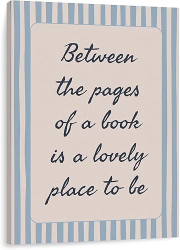 IWGDNJS Arte de pared de libro a rayas azules y blancas, decoración de rincón de lectura, lienzo retro para pared de estudio, dormitorio,
