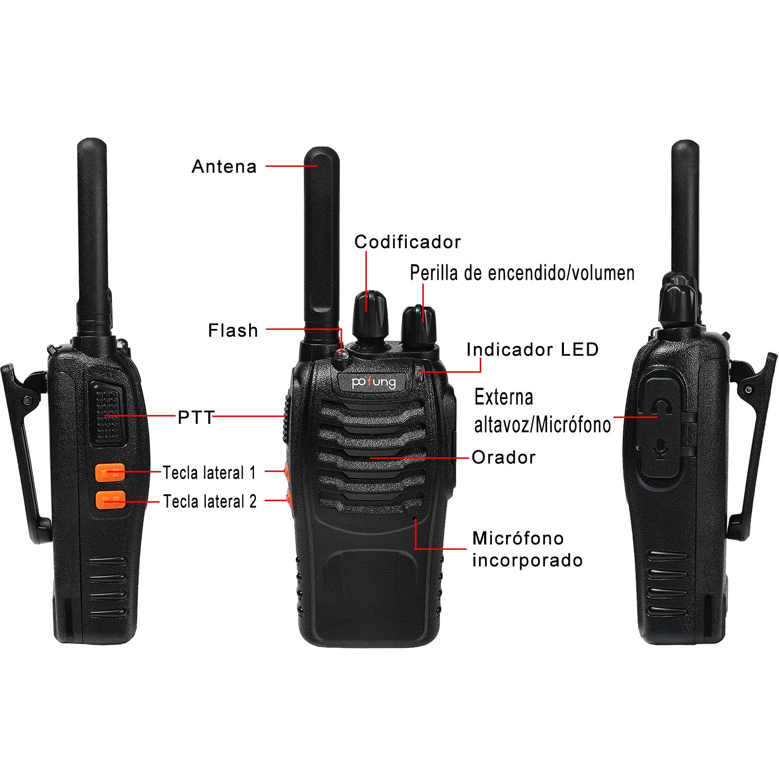 Walkie Talkie PMR446 Licencia Libre Radiobidireccional,16 Canales Walkie Talkies 1500mAh Radio de Largo Alcance Profesional Walkie Talkie,con Cargador de 6 Vías y Auriculares (Negro, 6 Piezas)