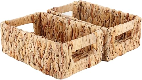 YAHUAN Cestas tejidas de jacinto de agua para organizar, cestas rectangulares de mimbre con asas integradas, cestas de almacenamiento pequeñas para