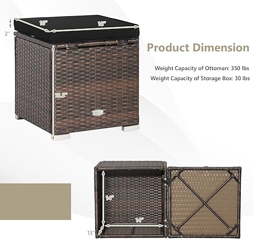 Vista 18 de Tangkula Patiojoy - Mesa auxiliar de ratán de polietileno tejida a mano con cojín extraíble y espacio de almacenamiento oculto, caja de Turquesa