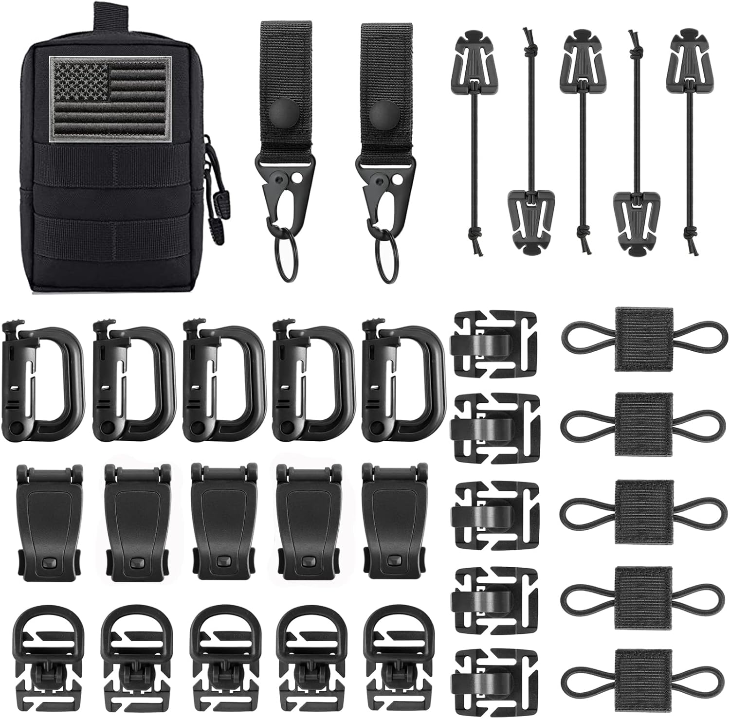 Tactical Hydration Backpack and Kit of 34 Attachments for Tactical Backpack Belt Molle Bags Accessories Kit with Molle Pouch