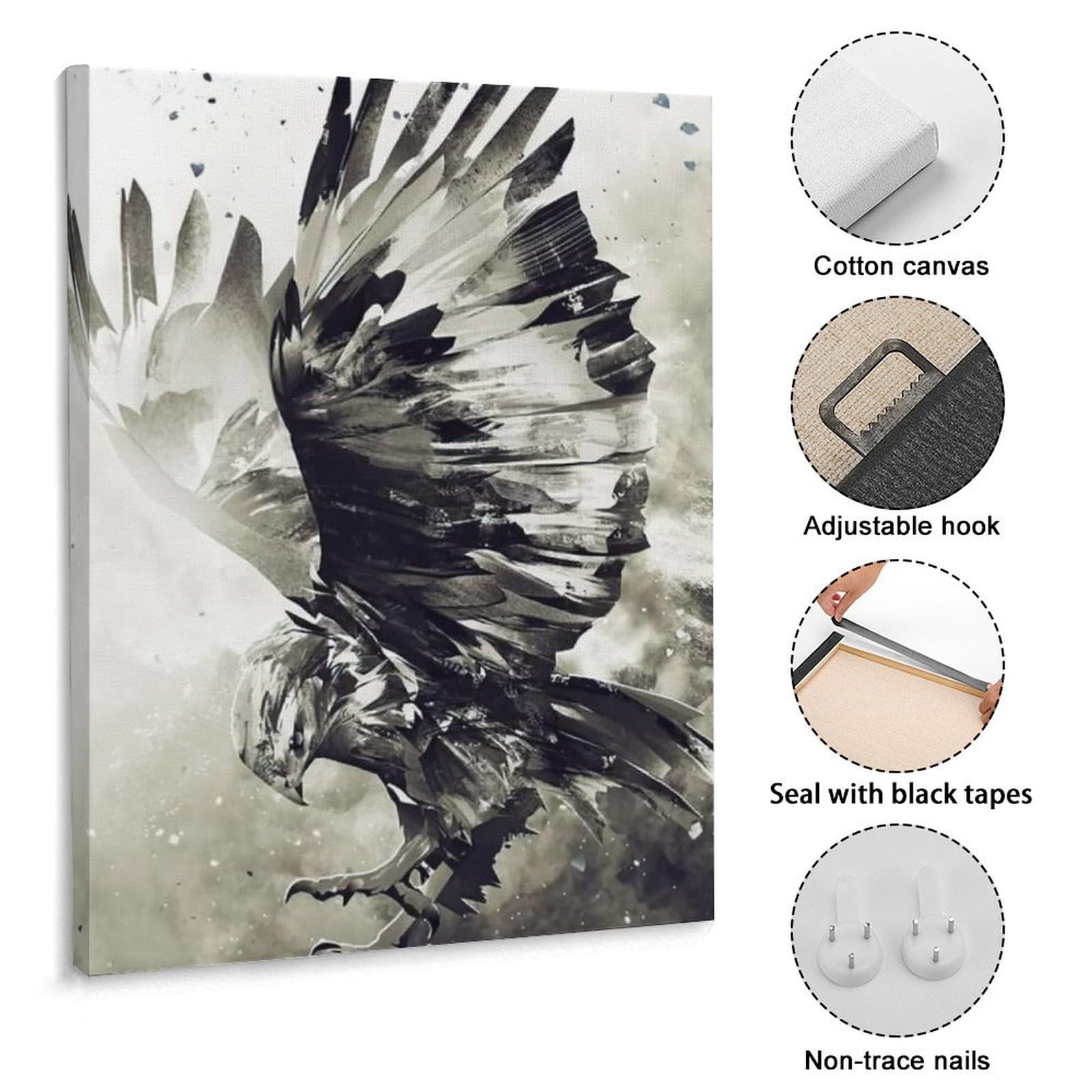 Tableau Toile Noir Et Blanc - Aigle En Forêt - Décoration Murale 30x40cm - Pour Salon, Chambre, Bureau - HOQIU