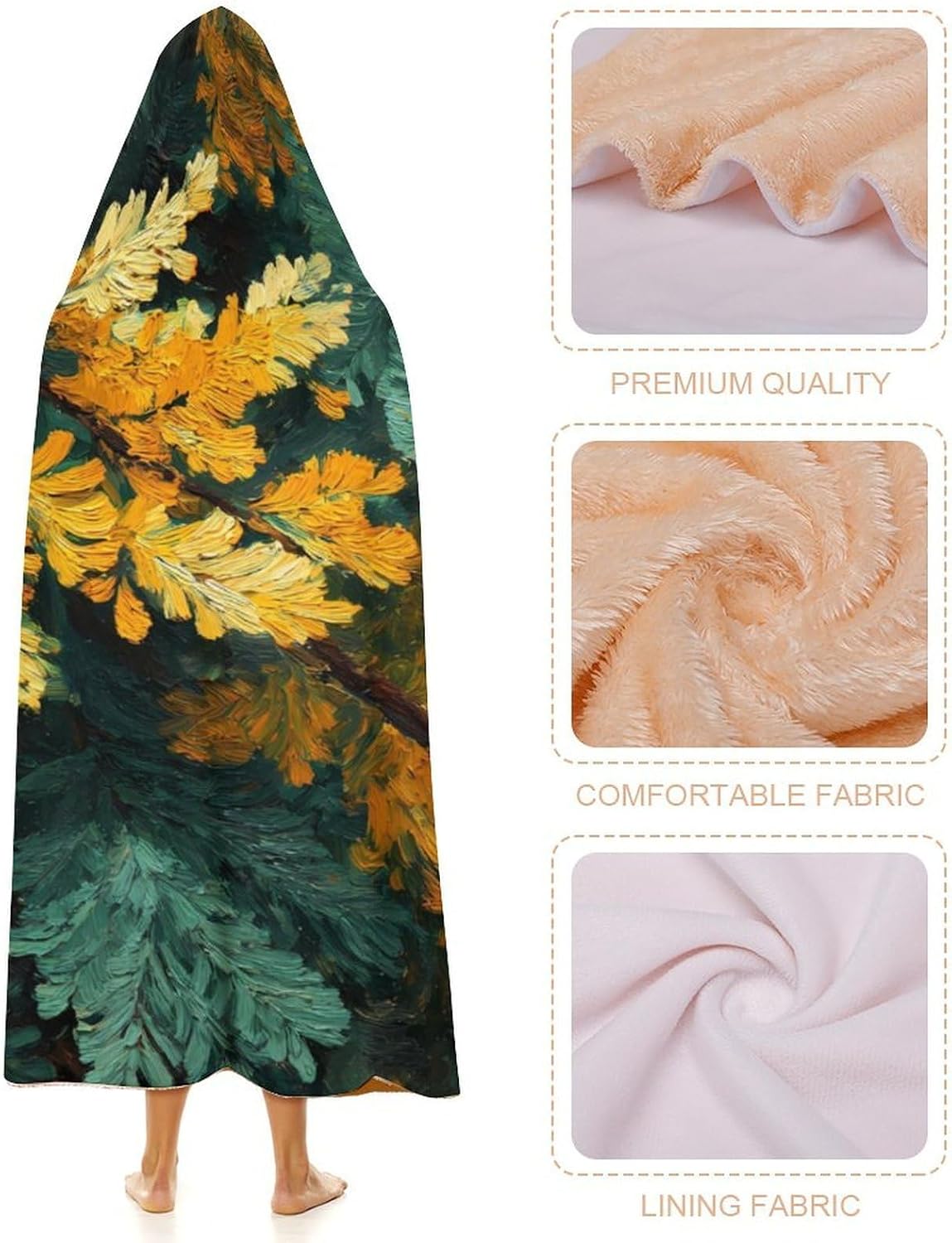 Acacia Tree Leaves Wearable Blanket Hoodie | Flannel Fuzzy Machine Washable Home Camping Lounging