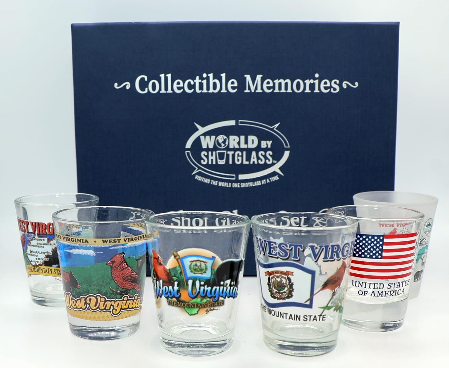World By Shotglass West Virginia United States USA Souvenir Boxed Shot Glass Set (Set of 6)