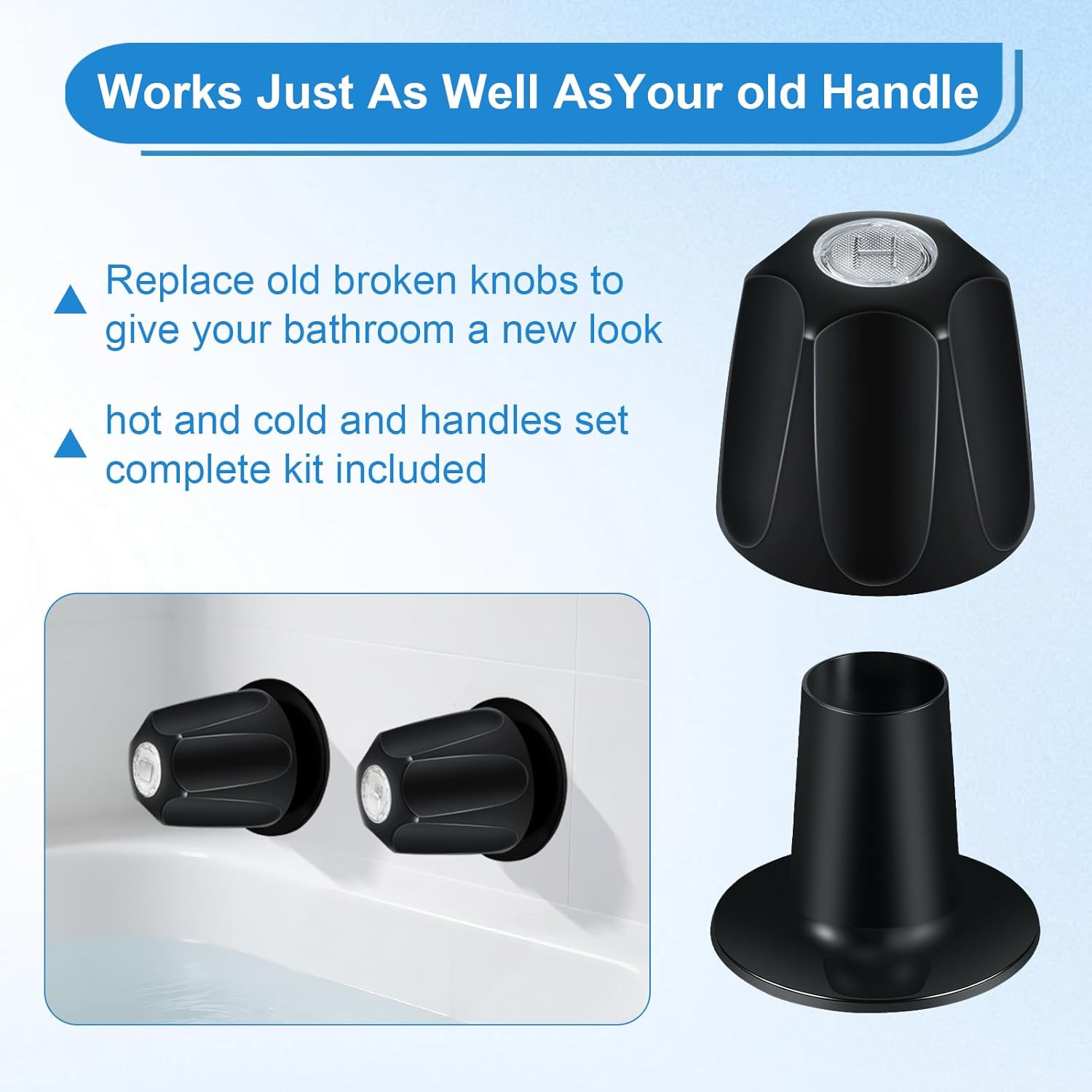 Coolfell Bathtub Shower Trim kit, 2 Piece Metal Matte Black Shower Knob Replacement Kit, Compatible with Price Pfister Valve, Shower 2 Faucet Handle Repair Kit with Shower Stems, Seats Parts, Flanges