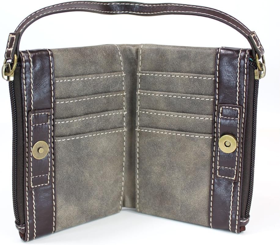 Chala Double Zip Wallet and Swing Crossbody Messenger Bag Bundle (Teal- Mini Dog + Grey Wallet)