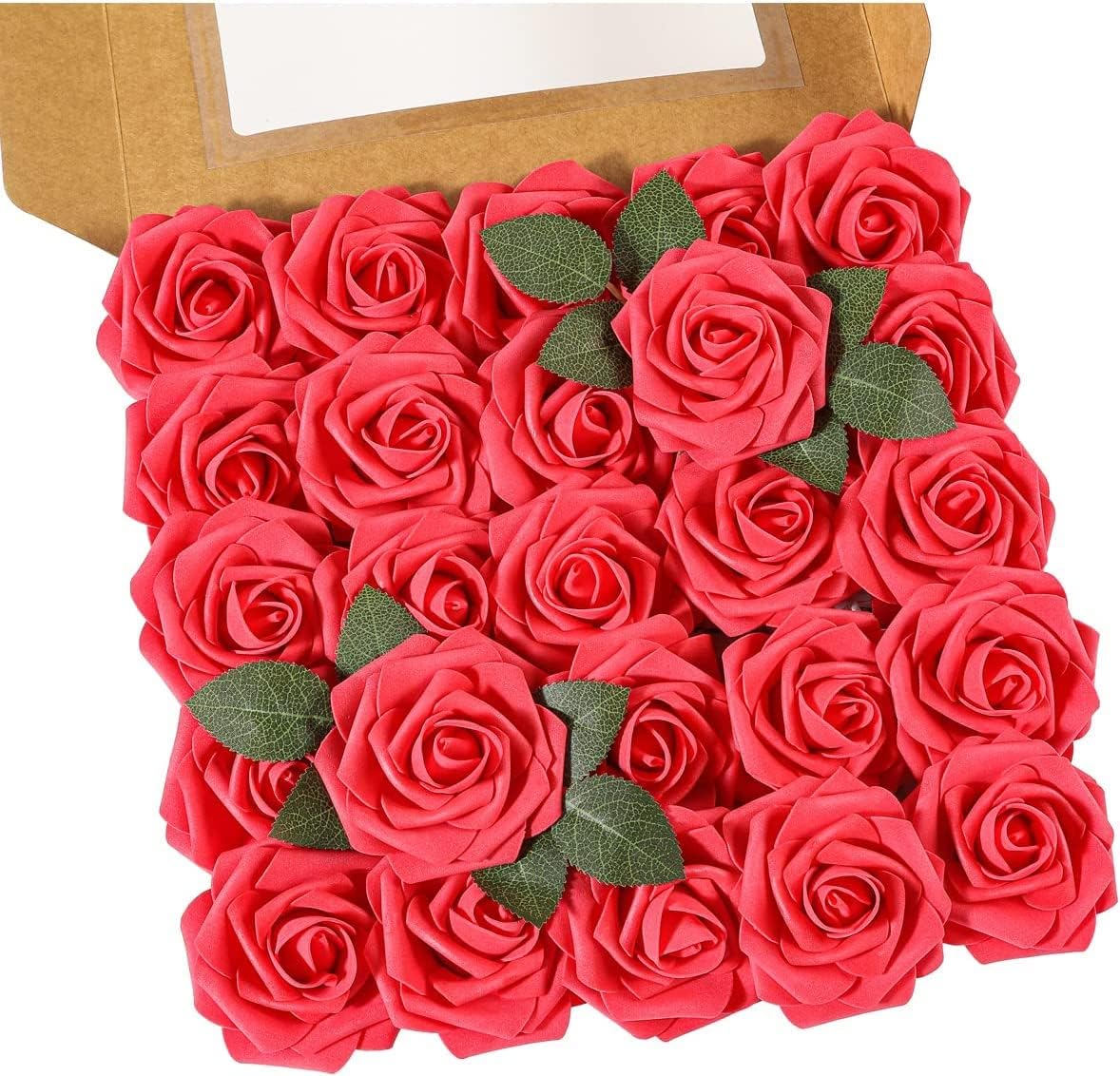 Rose Artificial Flowers, 25 Pcs Foam Fake Roses for DIY Bouquets Wedding Party Centerpieces