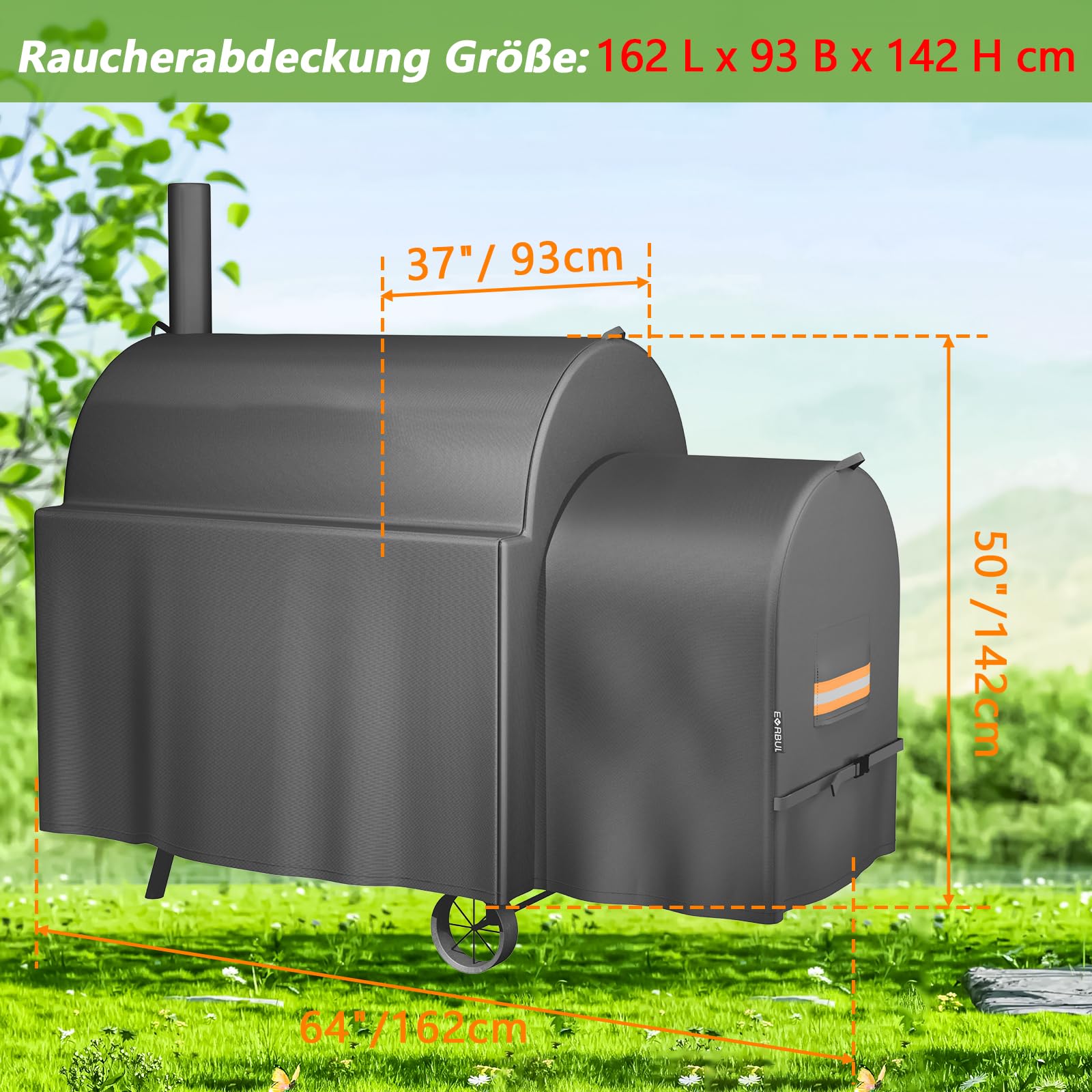 EVRBUL Raucherrahmenabdeckung Kompatibel mit Oklahoma Joe's Longhorn Highland Offset Smoker, Außenwasserdichte Grillabdeckung, Heavy Duty 420D BBQ Abdeckung, 162L x 93B x 142H cm, Ersetzt # 8259969P04