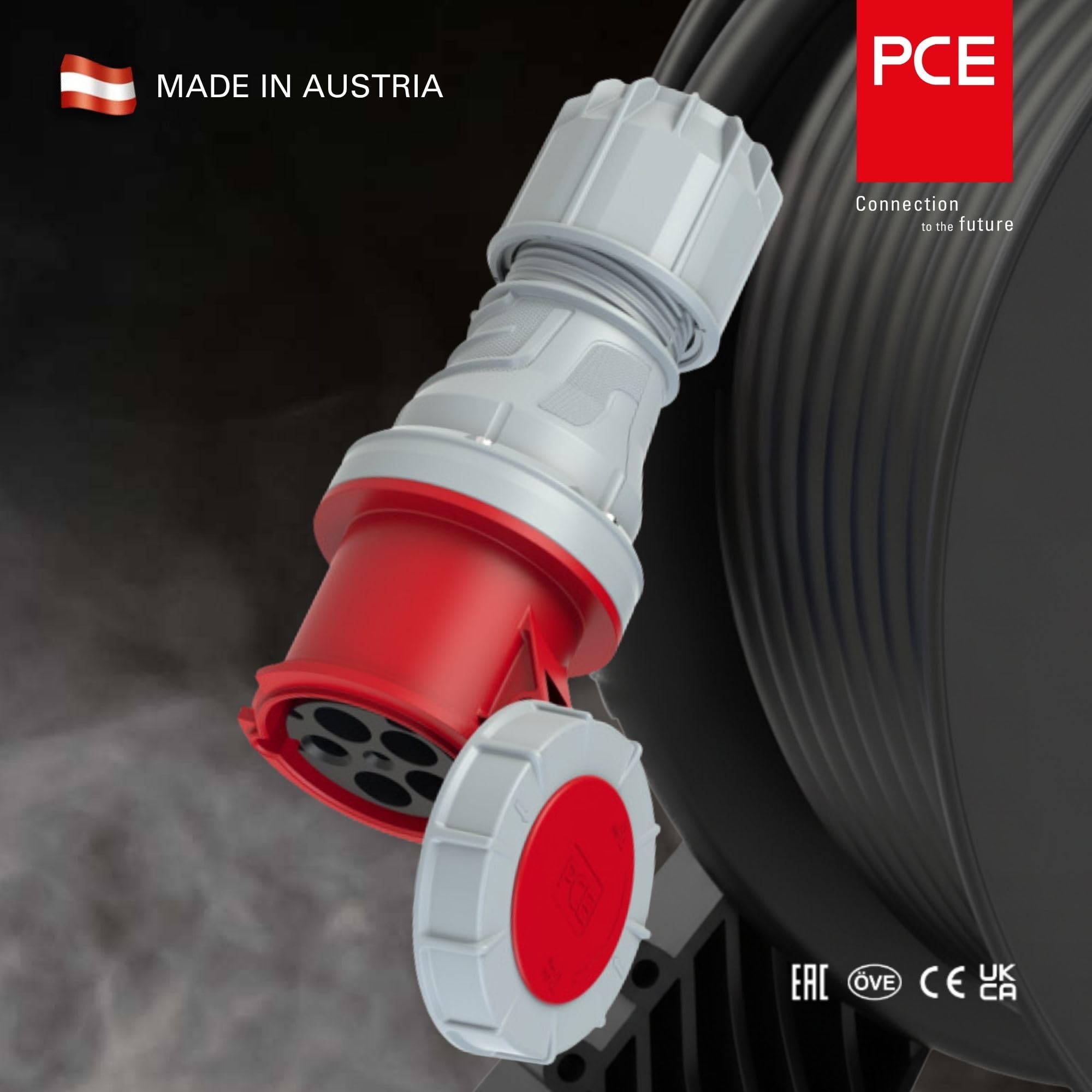 Interflex PCE - Prolunga PowerTwist 125A 5 Poli, IP67, Spina CEE | Accoppiatore industriale con contatti in ottone lamellare, cassa PA6 resistente e protezione antipiega per usi gravosi.