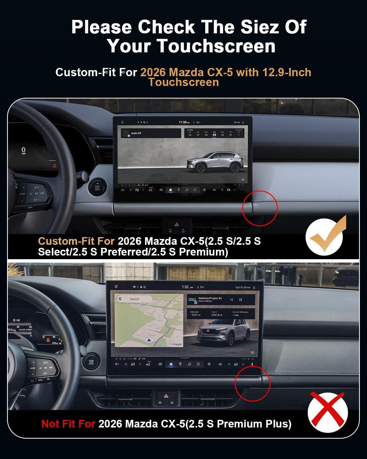 ECOZEN 2026 Mazda CX-5 Screen Protector - [12.9-Inch Touchscreen] Center Display - 9H Hardness Tempered Glass HD 2026 CX-5(Base/Select/Preferred/Premium) Accessories Anti Fingerprints