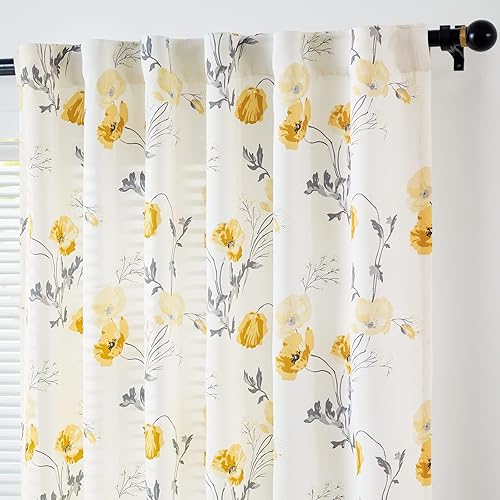 jinchan Cortinas con estampado floral de 84 pulgadas de largo para sala de estar, cortinas color crema con bolsillo para cortinero, cortinas