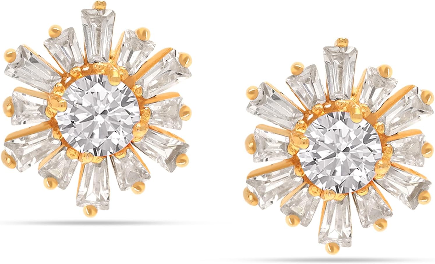 LeCalla 925 Sterling Silver 14K Gold-Plated Large Stud Earring Jewelry Lightweight Pave Cubic Zirconia Crystals Sunshine Stud Earrings for Women 16 MM