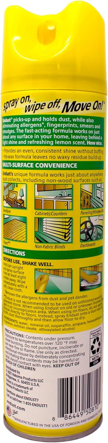 Endust Lemon Zest Multi-Surface Dusting & Cleaning Spray 12.5 oz (Pack of 5) Made in USA