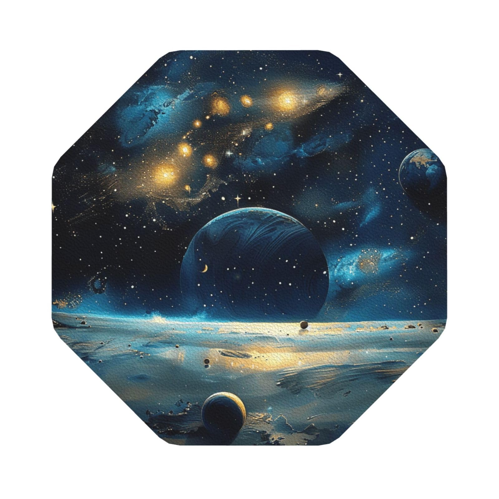 moon stars and planets Print Leather Coaster Set of 6, Octagon Coasters Table Decorative Coffee Cup Beverage Coasters Wine Beer Bar Coasters for Hot Drinks Table Protection