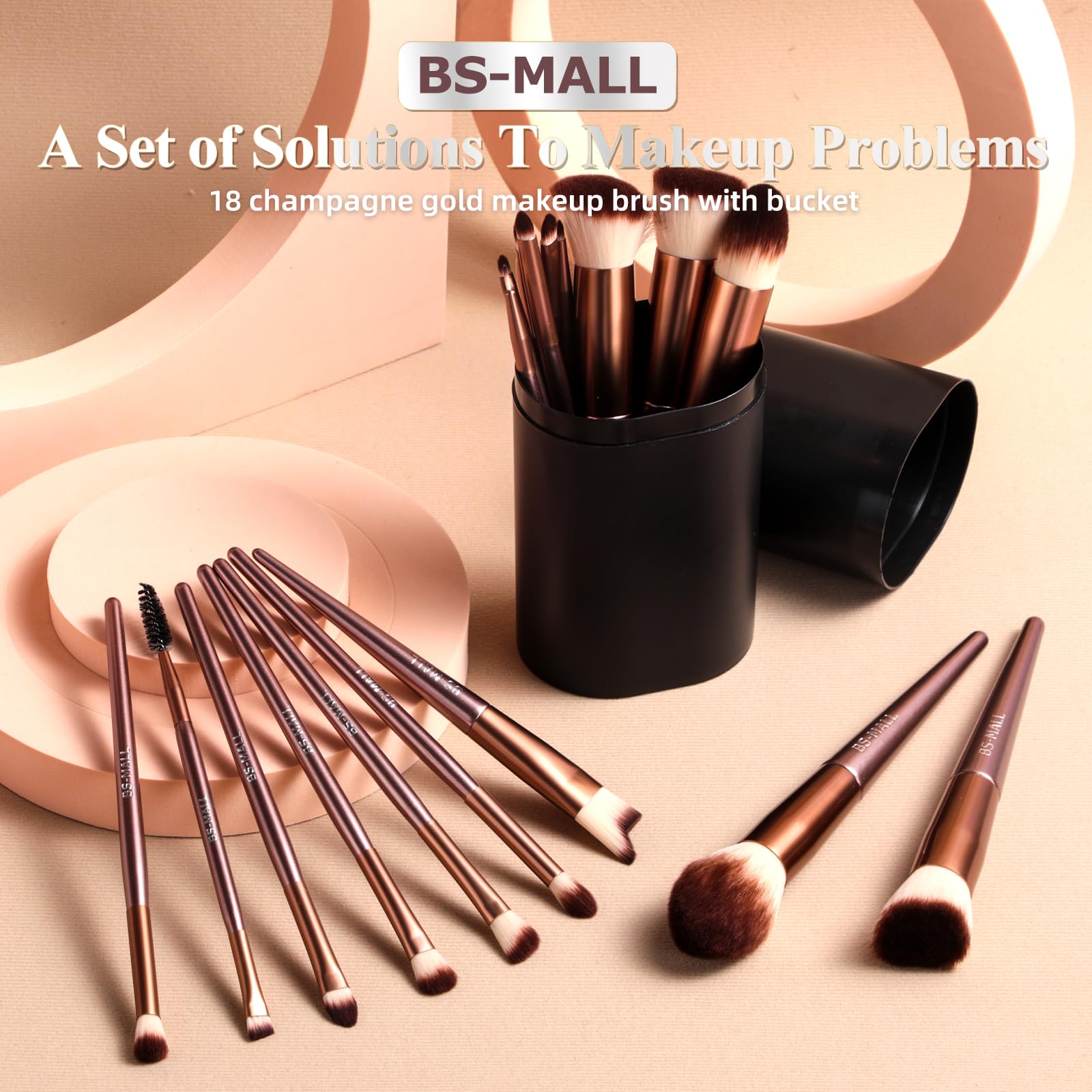 BS-MALL Makeup Brush Set 18 Pcs Premium Synthetic Foundation Powder Concealers Eye shadows Blush Makeup Brushes with black case (): C-Brown