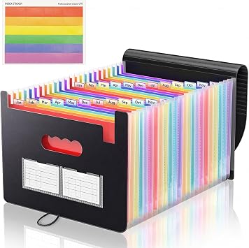 Expanding File Organiser, 25 Pockets A4 Document Organiser Folder, Portable Accordion Filing Folder for Bills, Paperwork, School & Office Storage Black-25 Pockets