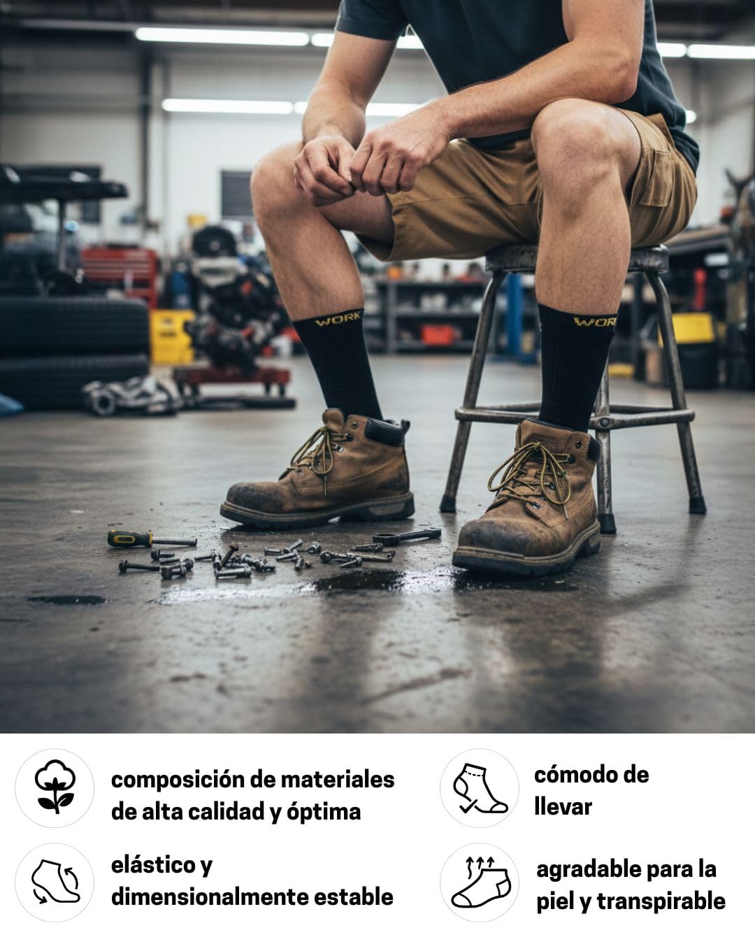 sockenkauf24 10 o 20 Pares Calcetines de Trabajo Cortos Hombre Reforzados Algodón WORK