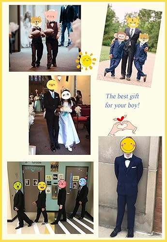 Miniatura 2 de Trajes formales Silm Fit para niño de 5 piezas con camisa y chaleco, azul marino, 5 piezas (corbata a cuadros marinos), 8, Azul marino 5 piezas