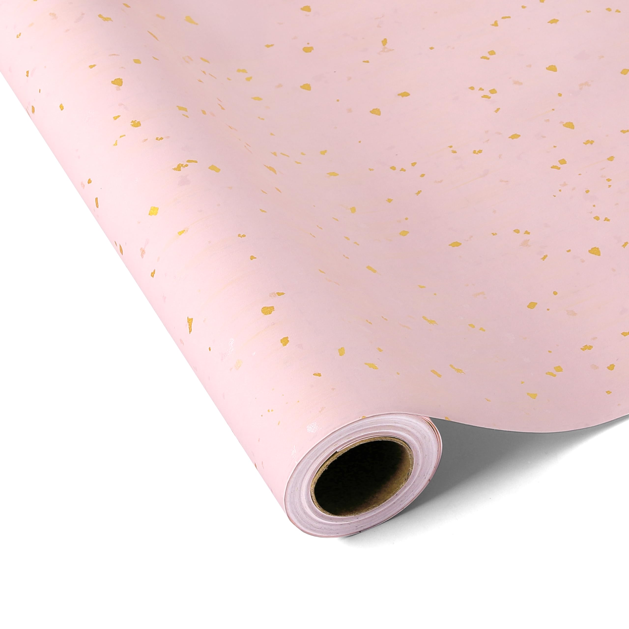 komforbaa Kraft Gift Wrapping Paper Roll with Grid Lines, Pink Gold Foil Gift Wrap Paper, Elegant Luxury Wrap for Birthday, Graduation, Wedding, Mother’s Day, Anniversary, Women, 17In×33Ft (43cm×10m)