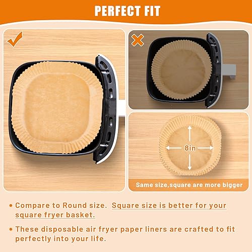 Miniatura 6 de Forros para freidora de aire, 100 piezas de papel pergamino, forro de papel desechable para freidora de aire para microondas, forros antiadherentes