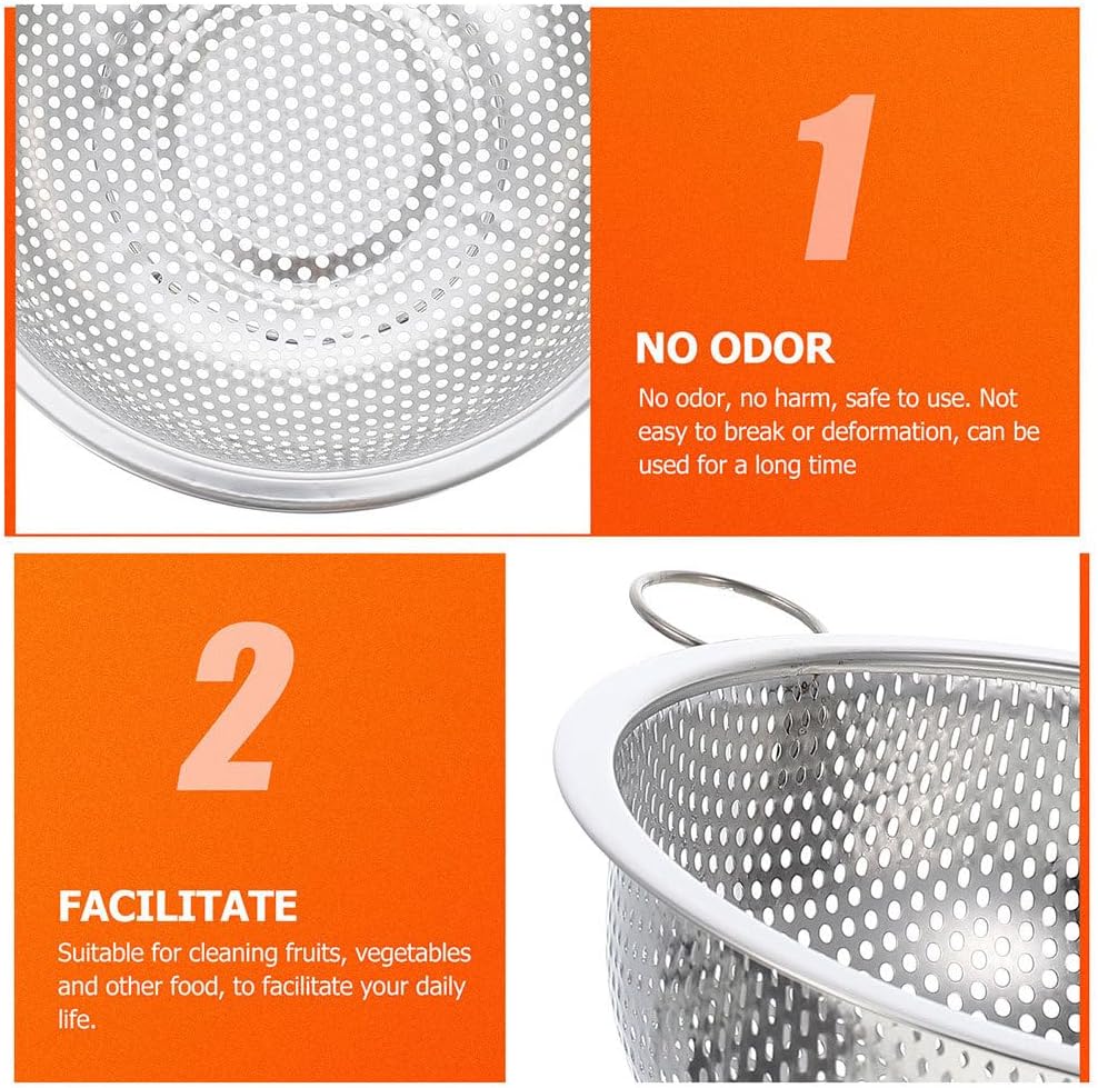 PRETYZOOM Stainless Steel Colander, Kitchen Drain Basket for Washing Vegetables, Fruits, Rice Washing Bowl, Pasta Strainer,
