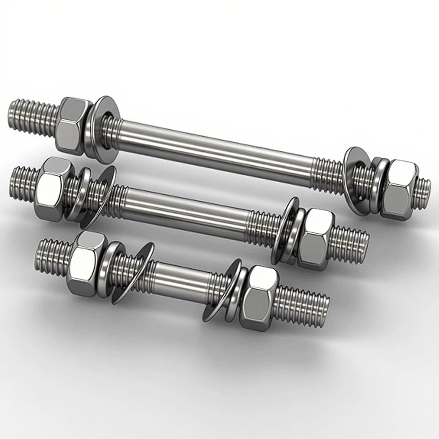 304 Stainless Steel Double Ended Stud M8, 5-Pack Threaded Rod Connector with Nuts and Washers, Complete Hardware Sets (M8*190 (5 PCS))