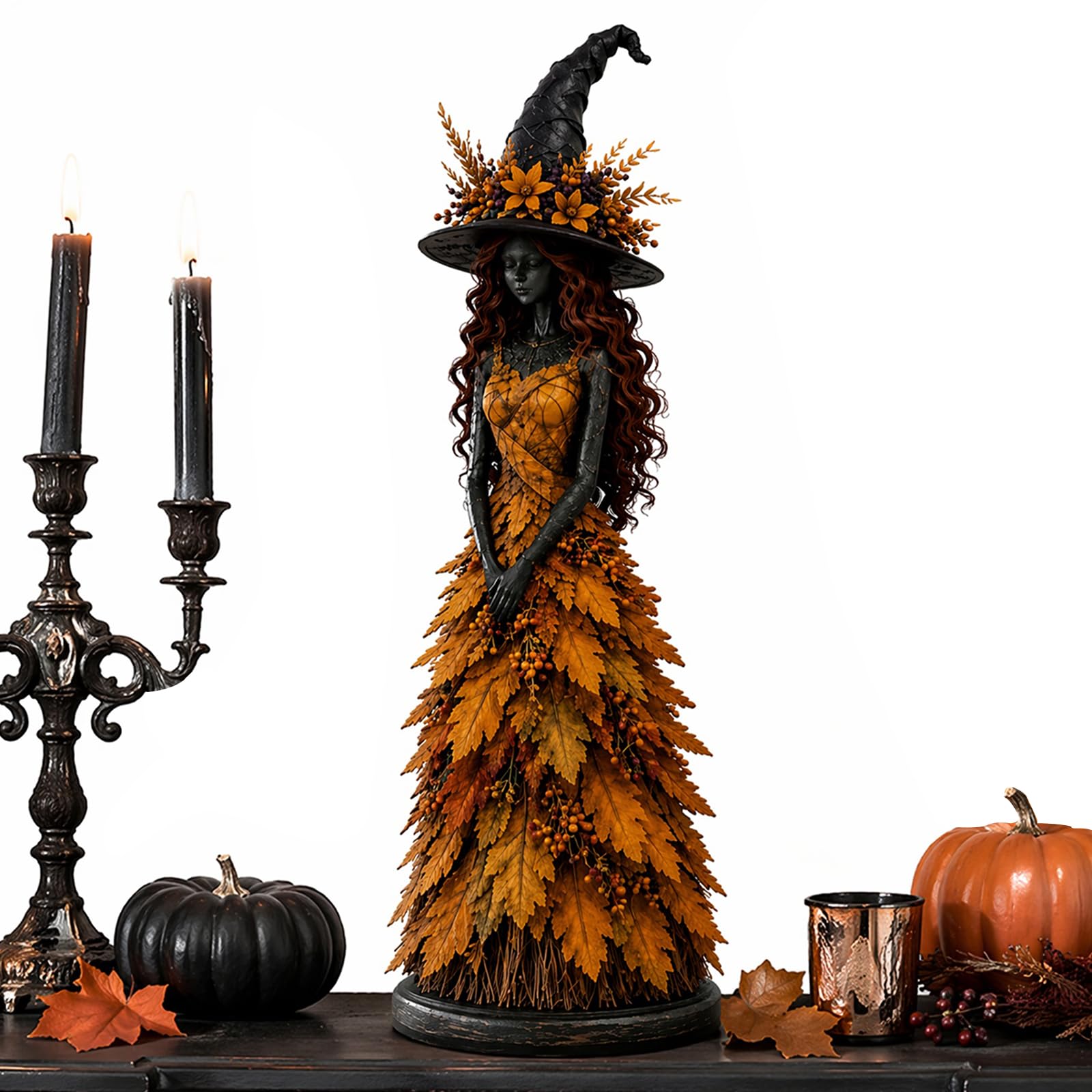 Enchanted Autumn Witch Figurine Halloween Witch Statue Fall Tabletop