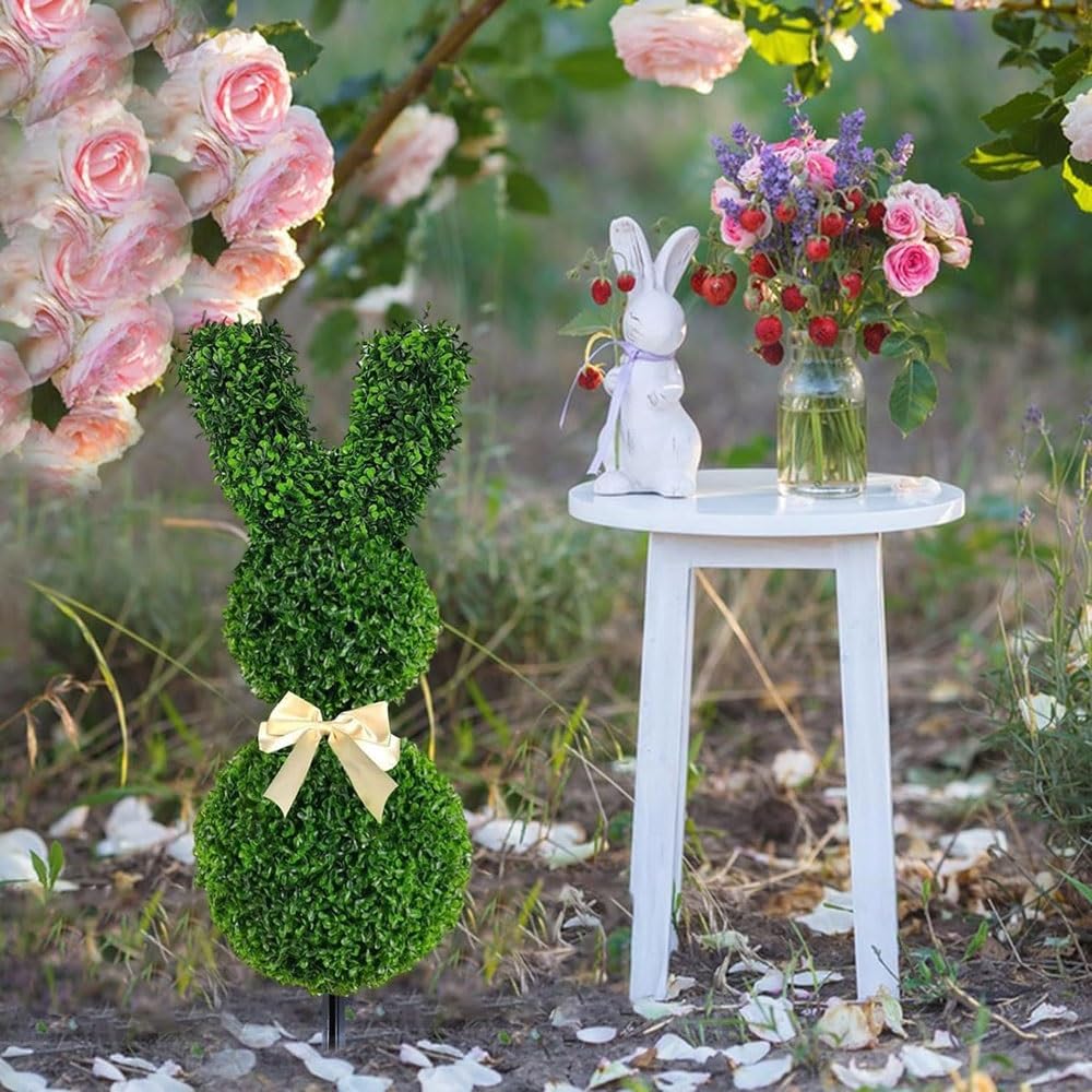 Topiaire Lapin Artificiel D'ExtéRieur, Pot Vert en Forme de Lapin, Faux Lapin de PâQues, Buis de PâQues, DéCoration de Porche, ExtéRieur, Maison, Jardin(50CM)