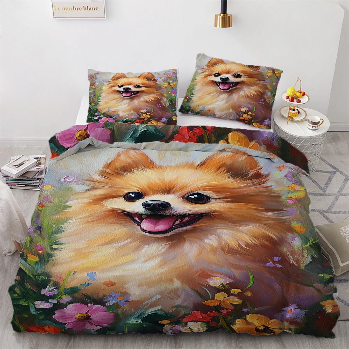 NDXRWDZR Single Bedding Set Pomeranian Duvet Cover for Kids Soft Hypoallergenic Microfiber Duvet Cover with Zipper Closure, 1 Duvet Cover 135x200 cm + 2 Pillowcases 50x75 cm