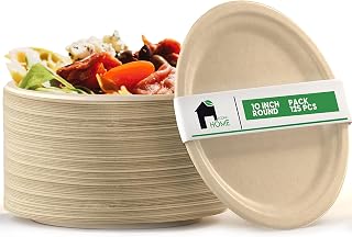 EconoHome 10 Inch Compostable Paper Plates [125-Pack] - Eco-Conscious Disposable Plates Made of Bagasse or Sugarcane Fiber - Microwave, Refrigerator-Safe - Heavy Duty Paper Plates for Dinner